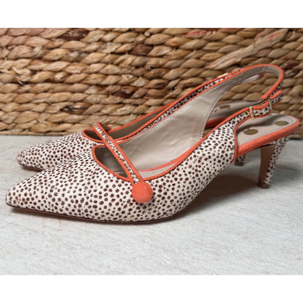 Boden Animal Print Calf Hair Slingback Kitten Heels Orange Trim Size 39